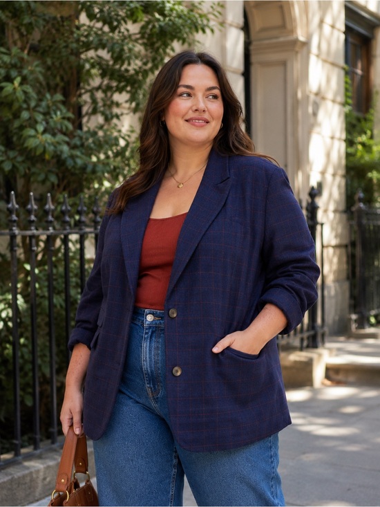 Future Collective Jackets & Blazers - Future Collective Reese Blutstein Blazer Blue Check Plaid Button NWT